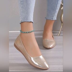 Shein Girls Versatile Gold Flat Slip-On Shoes Youth Size 5